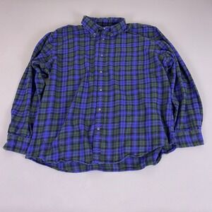 St. Johns‎ Bay Flannel Button Down Shirt Men's Size XXL Blue Green Plaid Cotton